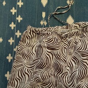 Reformation linen pants - brown and white geometric tropical pattern